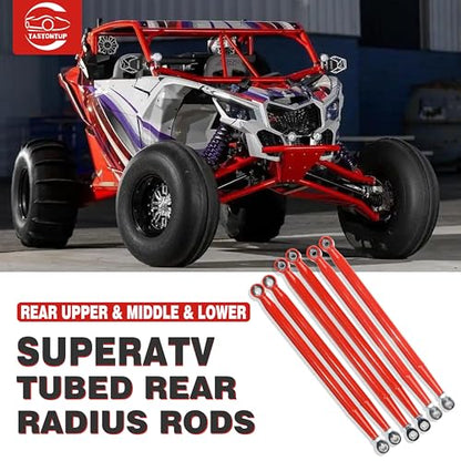 High-Clearance Rear Radius Rods for 2017–2023 Can-Am 64" Maverick X3/ X3 Turbo/Turbo R/RR/MAX, Heavy Duty Steel Straight Arms for Improved Ground Clearance & Stability, Set of 6, Red - size: For 64" Can-Am, style: Rear