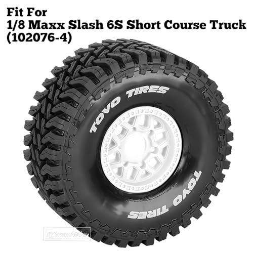 RC Wheels and Tire for 1/8 Maxx Slash 6S Short Course Truck(102076-4),All-Terrain Rubber Tyres w/Foam Insert,Replacement for #10272,White - color: White(4pcs)