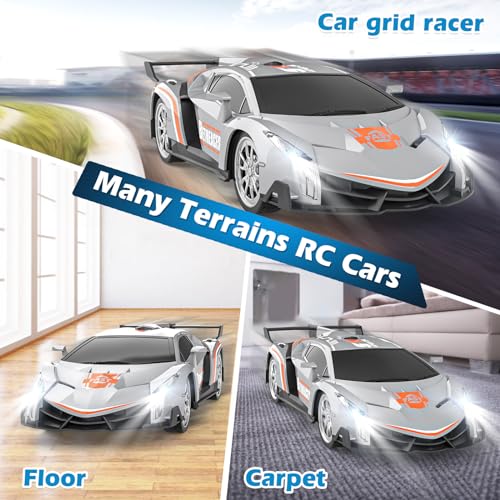 Growsland Remote Control Car RC Cars Xmas Gifts Toys for Kids 1/18 Electric Sport Racing Hobby Rc Crawler Toy Car Model Vehicle for Boys Girls Included Rechargable Batteries - color: Silver