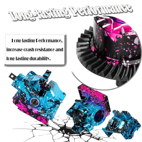 Aluminium Transmission Gearbox Upgrades Part for 1/10 Slash/Rustler/Stampede/Jato VXL 4X4 4WD,XO-1,RC Front Rear Gearbox & 37T Differential Gear,#6880#6881,Colorful(Blue Pink Tone) - color: Colorful(blue Pink Tone)- (Upgrades)