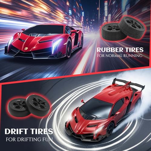 QUN XING Remote Control Car 1:24 Licensed Lamborghini 2.4G RC Drift Car red | rc car with LED Lights 2.4GHz 4WD 15KM/H Fast Speed Control Rechargeable Battery 800mah Birthday for Kids Boys 8-12 - color: Red
