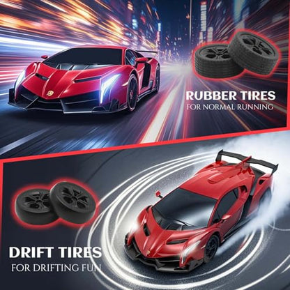 QUN XING Remote Control Car 1:24 Licensed Lamborghini 2.4G RC Drift Car red | rc car with LED Lights 2.4GHz 4WD 15KM/H Fast Speed Control Rechargeable Battery 800mah Birthday for Kids Boys 8-12 - color: Red