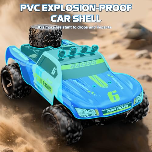 1/18 Fast RC Car for Adults, 4WD Electric Off-Road RC Moster Truck, 30KM/H High Speed RC Car W/ 2 Batteries for Hobby RTR Gifts - color: Kf19-blue
