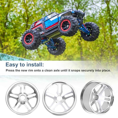 MECCANIXITY 4Pcs RC Car Wheel Rims, 23.5mm Dia 5-Spoke Silver Aluminum Alloy Wheel Rims Hex Hub for HSP RC Drift Racing Touring Car - color: Silver, size: 23.5mm Dia