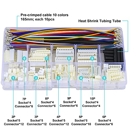 JST Connector Kit 2.5mm Pitch JST-XH 2.54 Female Connector with Premium 22AWG Pre-Crimped Cables,XH 2.54mm Connector 2/3/4/5/6/7/8/9/10 Pin Female Housing (XH-MM-Kit) - size: JST-2.5MM-XH