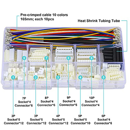 JST Connector Kit 2.5mm Pitch JST-XH 2.54 Female Connector with Premium 22AWG Pre-Crimped Cables,XH 2.54mm Connector 2/3/4/5/6/7/8/9/10 Pin Female Housing (XH-MM-Kit) - size: JST-2.5MM-XH