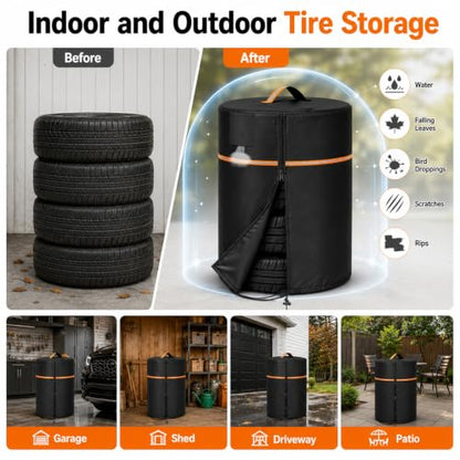Spare Tire Cover Waterproof Outdoor丨Upgraded 420D Oxford Tire Cover for Trucks,SUV,Camper,RV & Trailer丨Heavy Duty Spare Tire Storage Bags Seasonal Fade-Resistant(Fits 4 Tires Within 35 Inch Diameter) - size: 36"D x 53"H