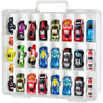 FULLCASE Toys Organizer Storage Compatible with Hot Wheels Car, Container for Matchbox Cars, Mini Toy, Small Dolls, Double Sided Carrying Box for Hotwheels - 48 Compartments (Case Only) White | Double-Sided Access, Adjustable Dividers and Carry Handle for