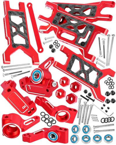 Upgrades Parts for 1/10 Slash VXL 2WD/Slash 2WD,Aluminum Front Rear Suspension A Arms & Caster Block&Steering Blocks&Rear Stub Axle Carriers,Red,(Only for Slash) - color: Red(arm&caster Blocks Set)