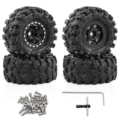 1.0" Beadlock Aluminum Wheels and 57mm Soft Rubber Tires | for SCX24, TRX4M, Ascent 18, FCX24, 1/18 1/24 RC Crawler, 7mm Hex, 0mm Offset, with Foam Inserts, (Black 3) - color: Black 3