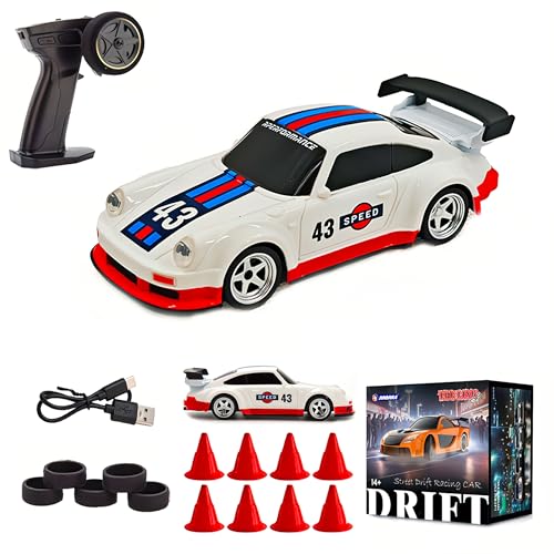 1/43 Mini 4WD RC Drift Gyro Car, 2.4G Full-Proportional Mini Electric RC Racing Car Model with LED Lights,15 KM/H High Speed Sports Vehicle - color: Sports Car Style 2, size: Gyro Version