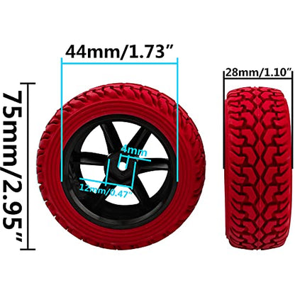 75mm/2.95'' Rubber Tires & Plastic Wheel Rims 12mm Hex Hub Compatible with Traxxas 4tec 2.0 HSP Tamiya HPI Kyosho 1/10 On-Road Touring Car, WLtoys 1/14 144001 RC Buggy (Red) - color: Red