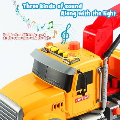 Dwi Dowellin Kids Toys for 3 4 5 6 7 Years Old Boys, 15" Large Tow Truck Toy,Friction Powered Transport Truck Crane Toy with Lights and Sounds,with Roadster,Toddlers Gifts - style: tow truck
