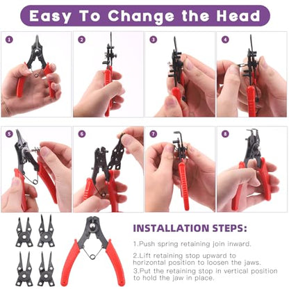 Swpeet 312Pcs 4 in 1 Snap Ring Pliers with Alloy Steel M4-M28mm C-clip External Retaining Rings Snap Rings and 1.5mm-10mm E-clips Retaining Rings Assortment Kit, Included Tweezer for Pin Clips Repair - style: Snap Ring Plier Kit