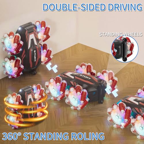 LOOZIX Gesture Sensing RC Stunt Car, Remote Control Car for Boys and Girls | 4WD Remote Control Car, with Lights Music, Bitthday Gifts,Toys For Boys and Girls 6 7 8 9 10 11 12 Years Old - color: Red