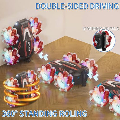 LOOZIX Gesture Sensing RC Stunt Car, Remote Control Car for Boys and Girls | 4WD Remote Control Car, with Lights Music, Bitthday Gifts,Toys For Boys and Girls 6 7 8 9 10 11 12 Years Old - color: Red