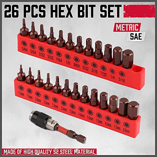 Premium 25-Piece Allen Key Drill Bit Set - Durable Allen Wrench Bits with Strong Magnetic Tips, SAE & Metric Hex Keys - style: 25 PCS 1" Hex