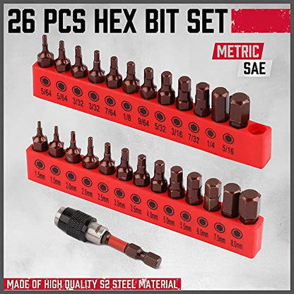 Premium 25-Piece Allen Key Drill Bit Set - Durable Allen Wrench Bits with Strong Magnetic Tips, SAE & Metric Hex Keys - style: 25 PCS 1" Hex