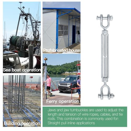1/4" Jaw Jaw Turnbuckle Galvanized Jaw and Jaw Turnbuckle, Jaw Jaw Closed Body Marine Turnbuckle Jaw, 2000lbs Working Load Limit, Durable for Wire Rope Cable (1/4" x 4") - style: Jaw & Jaw-1/4 x 4