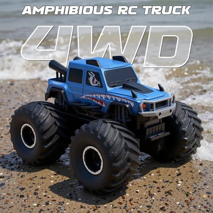 Amphibious Remote Control Trucks,2.4G 1:18 4WD All Terrain Off-Road Waterproof Monster RC Cars Pool Toys Hobby RC Vehicle Christmas Birthday Gifts for Kids Boys Girls 8 9 10 11 12+ Bule - color: Blue