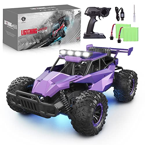 1:16 Scale Purple Remote Control Car, 20 Km/h High Speed Girls Remote Control Car Monster Vehicle with LED Headlights and Chassis Lights, RC Truck for Girls Boys and Adults - color: Amethyst Viper