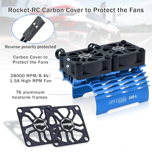 30mm RC Motor Cooling Fan and Dual Fans with Heatsink Compatible with RC 1/8 1/10 Scale Car 3650 3660 3670 Motor (Blue) - style: Blue-Dual Fan for 36mm motor