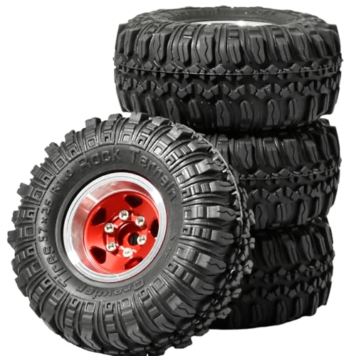 1.0 Beadlock Wheel Soft Tire Set RC Upgrade Part for Traxxas 1/18 TRX4M 1/24 RC Crawlers car Axial SCX24 FMS FCX24 Gladiator Bronco C10 JLU Deadbolt B17 Upgrade.(4Pcs/Set) - color: Red