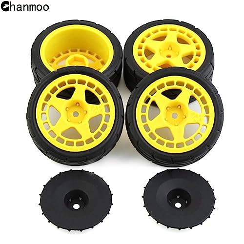 1/10 RC Racing Rally Tires 12mm Hex Wheels Rims and Rubber On Road Tyres for 1/10 RC On-Road Car HPI KYOSHO Tamiya XV01 XV02 TA06 TT01 TT02 PTG2 144001 A959 RC Rally Drift Car 4PCS (Yellow A) - color: Yellow a