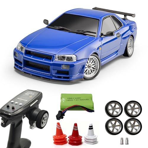 YUCT 1/18 RC Drift Car,2.4Ghz RWD LDRC Drift Car with Metal Tires & Gyro | LD1899 Nissan Skyline Alloy Shell - color: Ld1899-blue