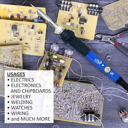 LDK Soldering Iron Kit Electric 60W 110V Adjustable Temperature Soldering Gun Welding Tools, 5pcs Replacement Tips and Solder Wire (Basic) - color: 60w Basic