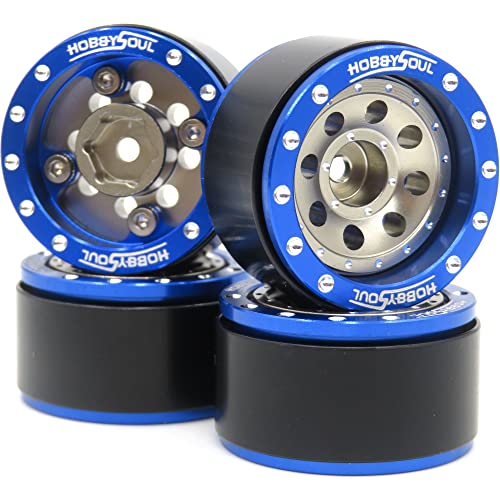 Heavy 1.0 Beadlock Wheels Weight 21g/Rim, Adjustable Offset RC 1.0 Wheels for 1/18 Traxxas TRX4M & 1/24 Axial SCX24 90081 Crawler, (4-Pack) - color: Blue & Champagne