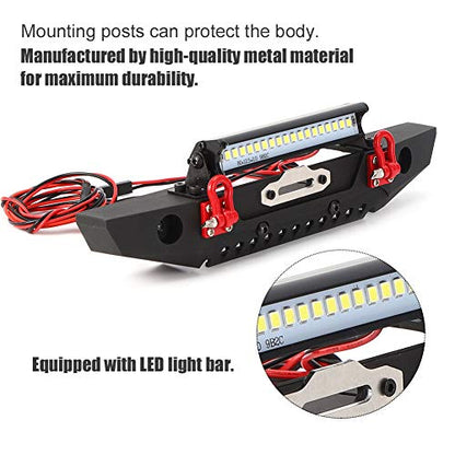 RC Crawler Bumper, Durable Anti-Collision Metal with LED Spotlights 1:10 Scale Rock Crawling Accessory for Off-Road Adventures, Hobbyists, Trail Exploration, and Extreme Terrain Enthusiasts