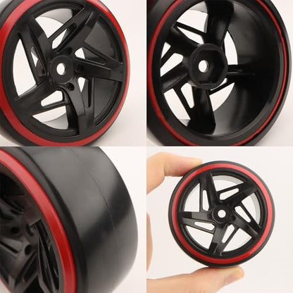 OD62mm 1/10 Hard Plastic RC Drift Car Tires & Wheel Rims 12mm Hex Tyre Compatible with Traxxas 4Tec HSP Tamiya TT01 XV01 HPI Kyosho 1/10 Scale Drift Drifting RC Cars - color: Red
