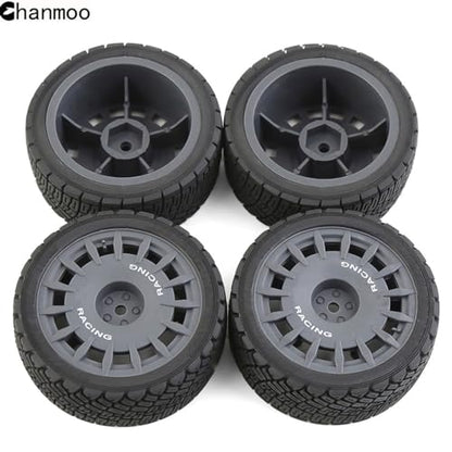 1/10 RC Rally Car Tires On Road Tyres 12mm Hex Plastic Wheels Rims Compatible with 1/10 Scale Racing Car Tamiya TT01 TT02 XV01 TA06 PTG2 HPI KYOSHO HSP RC On-Road Car 4PCS(Gray) - color: Gray