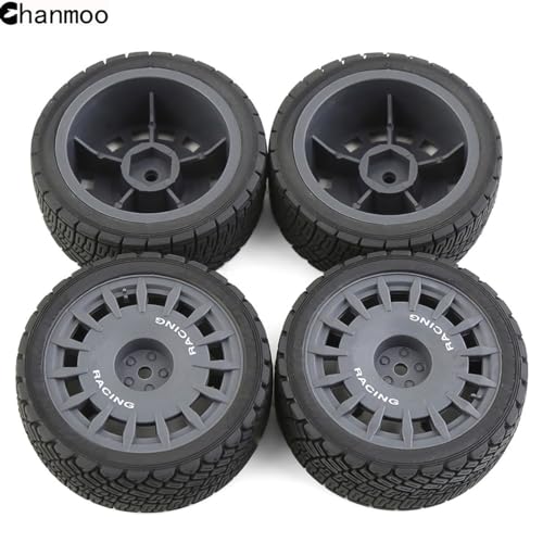 1/10 RC Rally Car Tires On Road Tyres 12mm Hex Plastic Wheels Rims Compatible with 1/10 Scale Racing Car Tamiya TT01 TT02 XV01 TA06 PTG2 HPI KYOSHO HSP RC On-Road Car 4PCS(Gray) - color: Gray