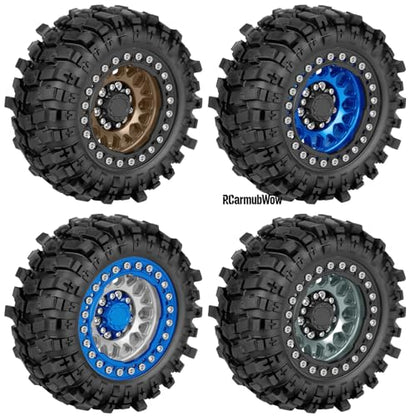 1.9 Beadlock Wheel & Tire Set, 88x36mm Rubber Crawler Tires Aluminum Alloy 1.9 Inch Beadlock Rims Compatible with 1/12 M-J-X H12Y H12Y+ H12P, MN-128 RC Climbing Car,Navy Blue w/Black - color: Navy W/Black