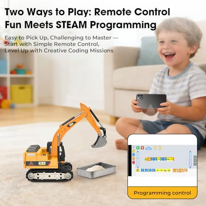 mini RC Excavator Toy 1:64 Remote Control Alloy Construction Vehicle | Die-cast metal forklift model with remote/APP control,STEM building kit, abuot 1 hour playtime,gift for kids and adults - style: mini Excavator