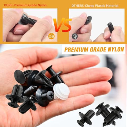100PCS Universal Car Bumper Clips, Plastic Push Pin Rivets Set with Storage Box, 6 Most Popular Sizes with 5 Fastener Removers, Fits Most Car Models, Ideal for Body Fixing & Replacement