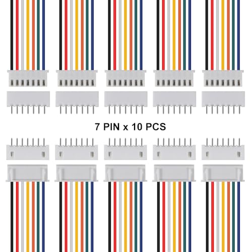 10Pairs JST-XH Connector Kit, XH 2.54mm 7 Pin Header Male and Female Connectors Plug Adapter with Flat Wire Cable 200mm 26AWG Compatible with JST XH (7P) - color: 7P