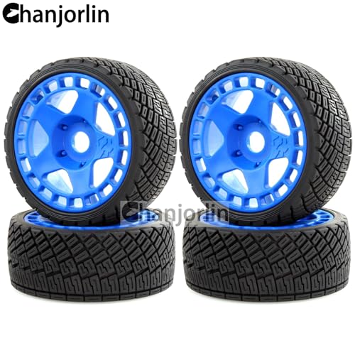 1/8 1/7 RC On Road Tires and Hard Plastic Rally Racing Wheels 17mm Hex Touring Tyres OD 3.94'' for 1:8 1:7 Street Drift Car ARRMA Losi Kyosho GT2 W10 Tamiya HPI WR8 HSP 4PCS (Blue) - color: Blue