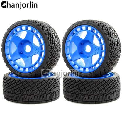 1/8 1/7 RC On Road Tires and Hard Plastic Rally Racing Wheels 17mm Hex Touring Tyres OD 3.94'' for 1:8 1:7 Street Drift Car ARRMA Losi Kyosho GT2 W10 Tamiya HPI WR8 HSP 4PCS (Blue) - color: Blue