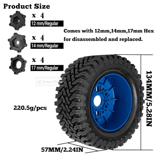 RC Wheels and Tire for 1/8 Maxx Slash 6S Short Course Truck(102076-4),All-Terrain Rubber Tyres w/Foam Insert,Replacement for #10272,Navy Blue - color: Navy Blue(4pcs)