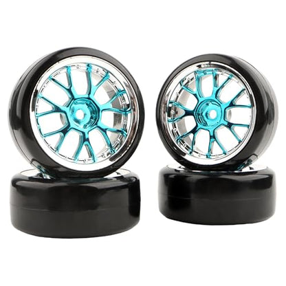 4 Pieces 1/10 Scale Hard Plastic RC Drift Cars On Road Touring Racing Bald Tires Wheels Compatible with HSP Tamiya HPI Kyosho Redcat ExceedRC WLtoys 1/14 144001 RC Buggy(Blue) - color: Blue