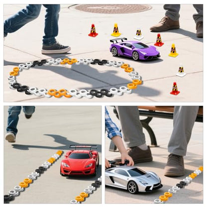 180 Pieces RC Car Racing Track Drift Runway Drift Field Fence with 30PCS Road Cones for 1/14 1/16 1/18 1/24 1/28 1/30 1/43 Mini RC Car (Black & Yellow & White, 210PCS) - color: Black & Yellow & White, 210pcs
