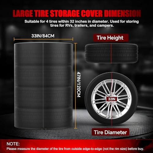 Tire Covers for Storage Outdoor, 420D Waterproof with Zipper Drawstring Lock, Universal Truck RV Trailer Tire Storage, All Season (Holding 4 Tires Within 32 Inch Diameter) - size: 420D 33 inch Diameter x 47inch H