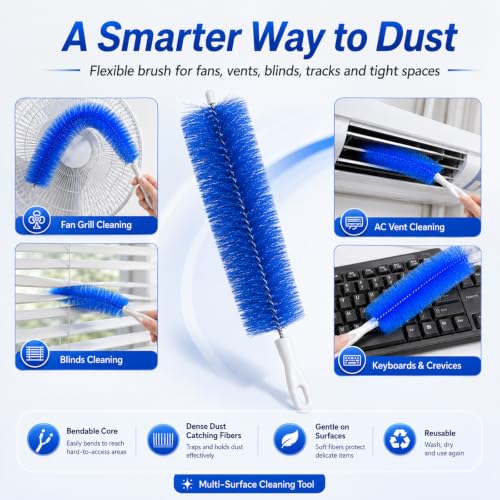 Fan Cleaning Brush with Bendable Microfiber Head, Easy Satisfying Reusable Dust Remover for Electric Fans, AC Vents, Blinds, Home & Car (3)