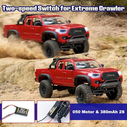 FMS 1/24 FCX24MS Toyota Tacoma S RC Crawler, Officially Licensed RC Truck 2 Speeds Switch with LED Lights, Off-Road RC Model for Adults (Grey) - color: Grey