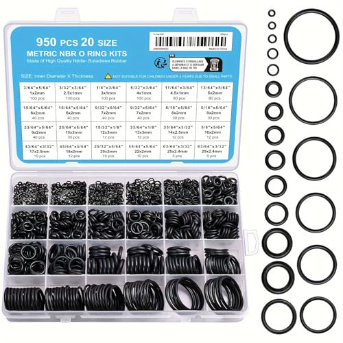 950Pcs O-Ring O Rings Assortment Kit, Sizes up to 25mm, Nitrile Rubber for Automotive Plumbing, Black - style: 20 Size/950 Pcs