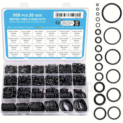 950Pcs O-Ring O Rings Assortment Kit, Sizes up to 25mm, Nitrile Rubber for Automotive Plumbing, Black - style: 20 Size/950 Pcs