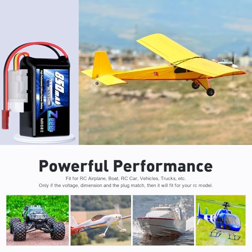 Zeee 3S Lipo Battery 850mAh 11.1V 50C with JST Plug for FPV Quadcopter Racing Drone Helicopter Airplane RC Boat RC Car RC Models(2 Pack)